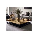 LUXURY VİLLA LUXURY GOLD AYNALI SİYAH CAMLI DEKORATİF TEKERLEKLİ ORTA SEHPA 90x90 YÜKSEKLİK 35 CM