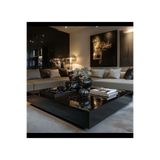 LUXURY VİLLA LUXURY KOMPLE SİYAH CAMLI TEKERLEKLİ ORTA SEHPA 90X90 YÜKSEKLİK 30CM