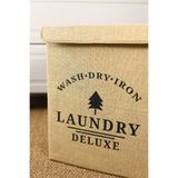 LUXWAY HOME Laundry Baskılı Kapaklı Jüt Çamaşır Kirli Kıyafet Kutusu Büyük Boy 30 x 40 x 50