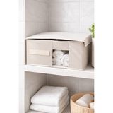 Luxway Home Pencereli Kapaklı Katlanabilir Çok Amaçlı Bez Saklama Kutusu Hurç Organizer Düzenleyici 37X32X15 cm - Beyaz - 1 Adet
