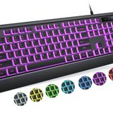 Luzarriba Arkadan Aydınlatmalı Bilgisayar Klavyesi, Kablolu USB LED Klavye, 7 Renkli Arka Aydınlatmalı, Tak ve Çalıştır, Su Geçirmez, Windows Masaüstü, PC, Dizüstü Bilgisayar, Oyun için Tam Boy Sessiz