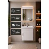 Luzia 50 cm Banyo Dolabı Seti ( %100 Mdf + Seramik Lavabolu + Aynalı Dolap ) Beyaz Renk