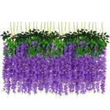 LUZOGA 24'lü Paket Yapay Wisteria Çiçek Sahte İpek Çiçekler İp Asma Ratta Asılı Garland Ev Bahçe Parti Düğün Fonu Kemer Dekoru (Mor)