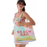 Luzza Bag Hologram Diamond Pembe Beach Bag Baskılı Plaj Çantası