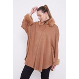 Lêvi D'or Camel ürk Detaylı Kaşmir Panço - Standart