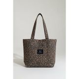 Lvs Luvoriss Kahverengi Vintage Leopar Desenli Ön Cepli Büyük Boy Kanvas Tote Çanta Kadın Omuz Çantası (33x38)