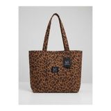 Lvs Luvoriss Taba Kahverengi Klasik Leopar Desenli Kanvas Ön Cepli Tote Çanta Büyük Boy Kadın Omuz Çantası ( 35x50)