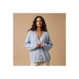 LWL Bebe Mavisi Oversize V Yaka Lüks Düğmeli Salaş Premium Örgü Peluş Dokulu Hırka