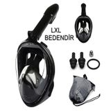 Lxl Beden Dalış Maskesi Ekipmanları 360 Derece Full Face Dalış Maskesi Buğu Önleyici Yüzme Gözlüğü Şnorkel Siyah