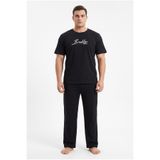 LXL Büyük Beden Yazlık Erkek Brooklyn Yazılı Pijama Takımı