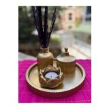 Lydia Accessory Altın Renk El Yapımı Beton Dekoratif Tepsi Seti – 4 Parça Lotus Mumluk & Pampas Vazo ( Gold )