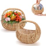 Lyellfe 2 Paket Saplı Küçük Hasır Sepet, Plastik Astarlı Dokuma Çiçek Kız Sepeti, Dekoratif Yumurta Şeker Sepeti, Düğün, Hediye, Kamp, Ev Dekoru için Söğüt Rattan Sepeti
