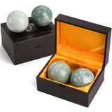 Lyellfe 4'lü set mermer taş ballama topları, 5,7 cm meditasyon topları, kutulu Çin sağlığı egzersizleri eller için masaj topu, stres giderme, yeşim yeşili