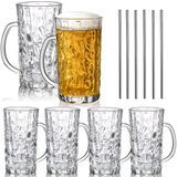 Lyellfe 6'lı Bardak Bira Kupası Seti, 500 ml Saplı Pipetli Büyük Bira Bardakları, Dondurucu için Sert Şeffaf İçecek Bardakları, Kokteyl, Meyve Suyu, Soda, Bira, Viski, İçecek için Harika