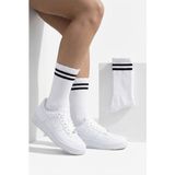 Lykos 2 Çift Beyaz Tenis Çorabı - Çizgili Retro Soket Çorap Seti - Pamuklu Konfor - 41 - 45