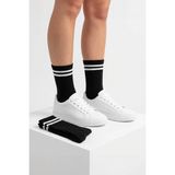 Lykos 2 Çift Siyah Tenis Çorabı - Çizgili Retro Soket Çorap Seti - Pamuklu Konfor - 36 - 40