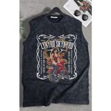 Lynyrd Skynyrd 1973 Baskılı Yıkamalı Kolsuz Tişört, Unisex Rock Band Temalı Sıfır Kol Retro Atlet - Siyah - 4XL