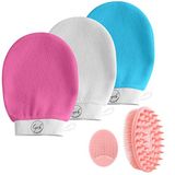 LYOB 5 parça Kit, 3 Derin Peeling Ovma MikrodermaMitts, 1-Silikon Vücut Ovma ve Yumuşak Cilt için Kafa Derisi Ovalayıcı, 1-Silikon Yüz Fırçası, Ölü Cilt Çıkarıcı, Keratoz Pilaris, Kendinden Bronzlaştırıcı Hazırlık (Pembe)