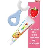 Lyra Professional U Şeklinde Pratik Çocuk Diş Fırçası 2-6 Yaş Mavi Emmak Çilek Aromalı Diş Macunu 75 ml