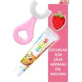 Lyra Professional U Şeklinde Pratik Çocuk Diş Fırçası 2-6 Yaş Pembe + Emmak Çilek Aromalı Diş Macunu 75ML