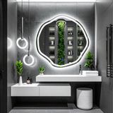Lys Beyaz Led'li Lazer Kumlamalı Lavabo & Banyo Aynası (Dokunmatik Sensörlü) - Beyaz Ledli - 70 x 70