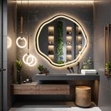 Lys Günışığı Led'li Lazer Kumlamalı Lavabo & Banyo Aynası (Dokunmatik Sensörlü) - Gün Işığı Ledli - 70 x 70