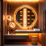 Lys Led'li Lazer Kumlamalı Lavabo & Banyo Aynası (Dokunmatik Sensörlü) amber led 60 x 60