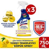 Lysol Çok Amaçlı Dezenfektan Yüzey Temizleyici Köpük Sprey 750 ml x 3 Yağ ve Kirle Etkili