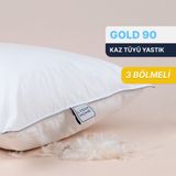 Lyssa Home Gold 90 Twin Kaz Tüyü Yastık 50x70 cm – 3 Bölmeli, %90 Gıdık Tüyü, Pamuk Down-Proof Kumaş - Beyaz - 50 x 70 cm