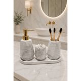 Lyzovi 4 Parça Mermer Desenli Premium Banyo Seti | Lüks Sabunluk, Fırçalık, Kulak Çöpü Kabı