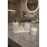 Lyzovi 5 Parça Mermer Desenli Lüks Banyo Seti | Sabunluk, Fırçalık, Tepsi, Mumluk, Vazo