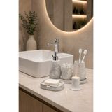 Lyzovi 6 Parça Mermer Desenli Lüks Banyo Seti | Sabunluk, Fırçalık, Mumluk, Kulaklık Kabı, Oval Tepsi