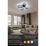 Lzy Avize Store Daisy 4’lü Siyah Avize Plafonyer 3 Renkli Modern Salon, Mutfak, Çocuk Odası, Antre Aydınlatma