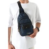 M-1034 Quatro Kumaş Su Itici Özellikli Kumaş Unisex Sırt Omuz Postacı Göğüs Çantası - Lacivert