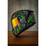 M-910 Pro Green Skull Full Face Kask – Güneş Vizörlü, Dot/ce Onaylı, Intercom Uyumlu - Çok Renkli
