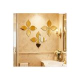 M.Art Dekorasyon Gold Pleksi Yaprak Desen Duvar Dekor Aynası Kendinden Yapışkanlı Duvar Süsü 12’Li Set 10*18