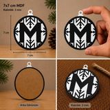 M Harf Yılbaşı Süsü – Mdf Çam Ağacı Desenli Asılabilir Dekor (7X7 Cm)