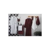 M Madam Lydi Zarafet 15 Parça Kadife Bornoz Seti Çift Kişilik | Luxury Gift Set | Çeyizlik Aile Banyo Seti Bordo-Krem