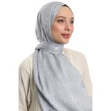 m moon scarf Karo Desen Ipeksi Jakar Şal Yüksek Kalite Ithal Kumaş & Italyan Dikiş “ Gümüş Gri “