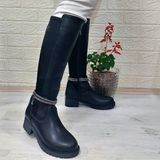 M.p 2753 Siyah Tasli Ligrali Fermuarli 45Cm Bayan Cizme