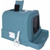 M-Pets M-Pets Suez Rattan Kapalı Kedi Tuvaleti Blue 69X42X41CM