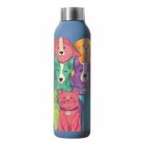 M-Pets Petjoy Purrfect Petfamily Kedi ve Köpek Desenli Seyahat Termosu 500ml (Mavi)