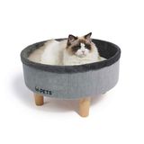 M-Pets Round Elevated Gri 47x47x26 cm Ahşap Ayaklı Kedi Yatağı