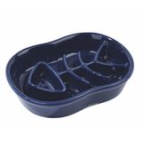 M-Pets Serene Balıklı Seramik 240 ml Lacivert Yavaş Yeme Mama Kabı