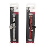 M-Pets Simli ve Zilli 30 cm Gri-Kırmızı Kedi Boyun Tasması