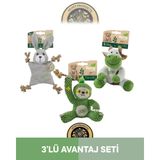 M-Pets Terra Eco Ella Puppy (İnek)-Po Puppy (Tembel Hayvan)-Lulu Puppy (Tavşan) Köpek Oyuncağı 3'lü Set