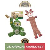 M-Pets Terra Eco Po Puppy (Tembel Hayvan)-Christmas Prancer (Geyik) Köpek Oyuncağı 2'li Set