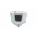 M-Pets Terra Forma Eco Desenli 50x52x48 cm Mavi Kapalı Kedi Tuvaleti