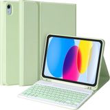 M.TK Moveteck Apple Ipad 10. Nesil 10.9 Tablet Klavyeli Kılıf Kablosuz Bluetooth Özellikli Kalem Bölmeli Manyetik Renkli Klavye - İpad 10. Nesil - Açık Yeşil