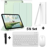 M.TK Moveteck Apple iPad 11 (A16) 2025 10. Nesil 10.9 Uyumlu Smart Flip Kılıf + Bluetoothlu Klavye + Mause + Dokunmatik Kalem Avuç Içi Red Özellikli 5'li Set - iPad A16 / 10. Nesil - Açık Yeşil